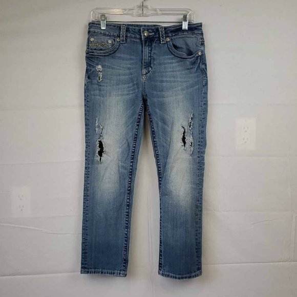 Miss Me Womens Boyfriend Capri Jeans Blue Distressed Medium Wash Mid Rise 28 - Picture 8 of 12
